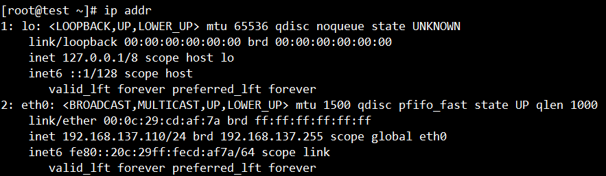 执行 ifconfig 和 ip addr 网络检测命令