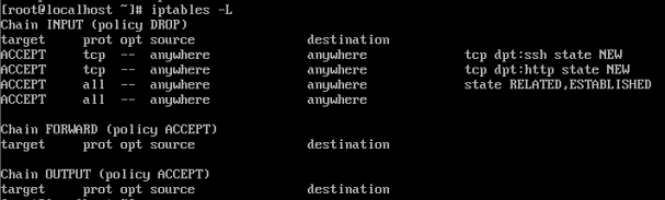 执行命令 iptables -L 查看添加的规则是否生效