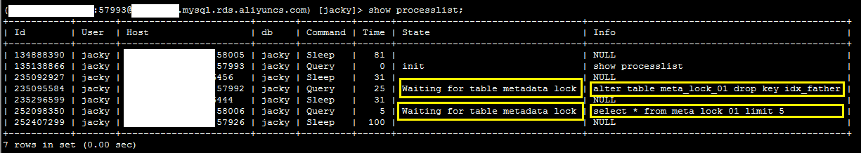阿里云RDS MySQL 表上 Metadata lock 的产生和处理